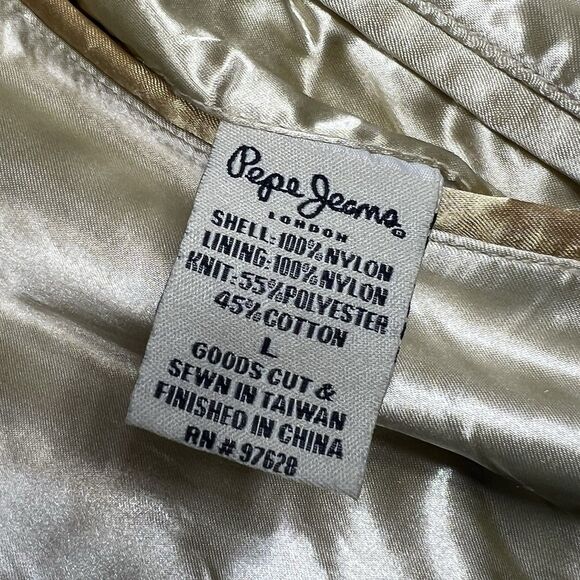 VTG Pepe Jeans London Bomber Varsity Jacket Reversible Gold Satin Women’s LARGE - Picture 14 of 15